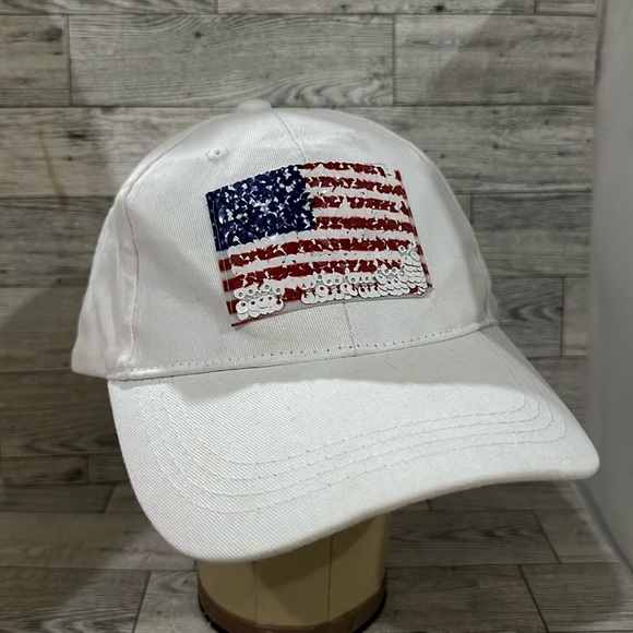Fourth of July American flag sequins white baseball cap hat - Picture 1 of 7